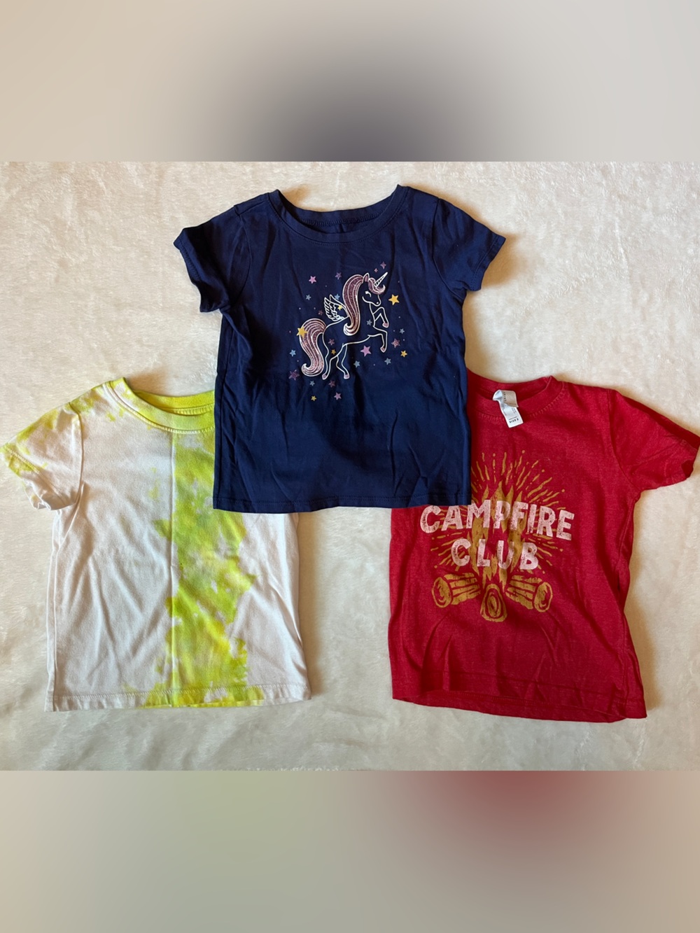 3 Shirt Bundle Kids Tees in Navy, Red & Lime Tie-Dye
